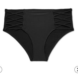 Criss Cross Hipster Black Bikini Bottom